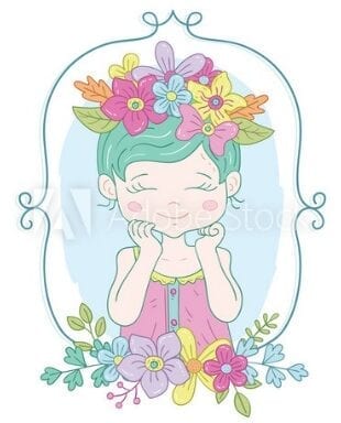 Colorful Cute Little Girl Illustration with flowers and border - Adobe Stock でこのストックベクターを購入して、類似のベクターをさらに検索 | Adobe Stock