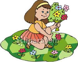 Little Girl Picking Spring Flowers - Royalty Free Clipart Picture