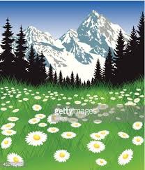 vector field of daisy flowers in mountains Clipart Image